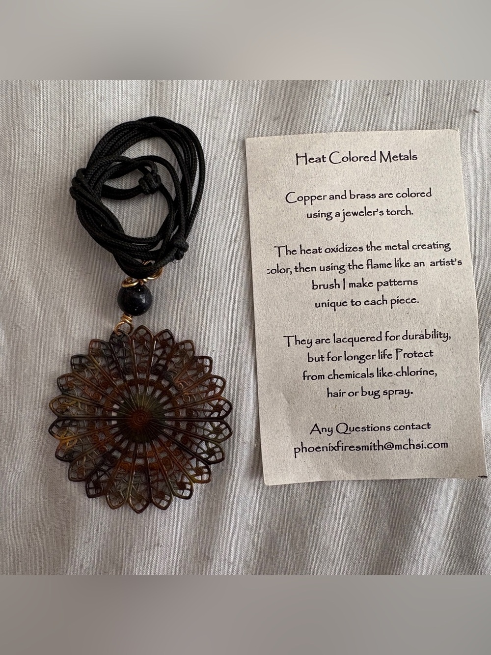 Handcrafted Heat-Colored Floral Filigree Pendant Necklace Gothic Rose Window